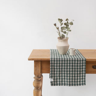 Forest Green Gingham Linen Table Runner - Linen Tales B2B 