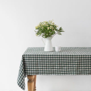 Forest Green Gingham Linen Tablecloth - Linen Tales B2B 