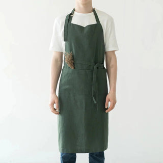 Forest Green Linen Chef Apron - Linen Tales B2B 