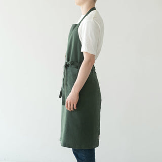 Forest Green Linen Chef Apron - Linen Tales B2B 