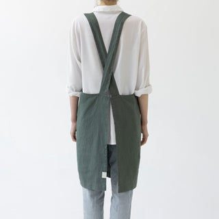 Forest Green Linen Crossback Apron - Linen Tales B2B 3