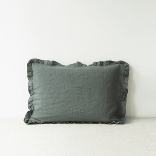Forest Green Linen Pillowcase with Frills - Linen Tales B2B 