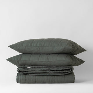 Forest Green Linen Quilted Blanket - Linen Tales B2B 4
