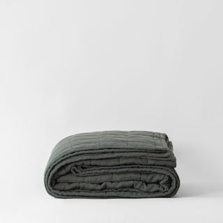 Forest Green Linen Quilted Blanket - Linen Tales B2B 1