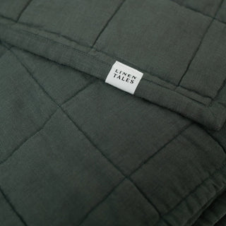 Forest Green Linen Quilted Blanket - Linen Tales B2B 2