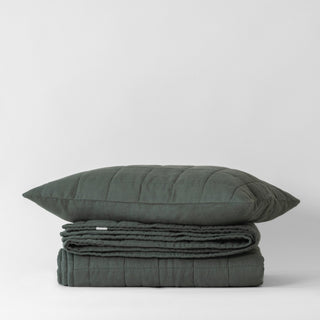 Forest Green Linen Quilted Blanket - Linen Tales B2B 3