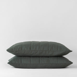 Forest Green Linen Quilted Pillow Shams - Linen Tales B2B 2
