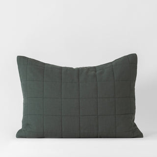 Forest Green Linen Quilted Pillow Shams - Linen Tales B2B 1