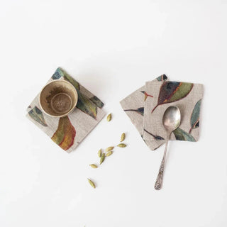 Golden Fall on Natural Linen Coasters Set of 4 - Linen Tales B2B 