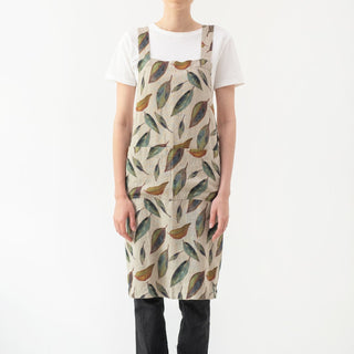 Golden Fall on Natural Linen Crossback Apron - Linen Tales B2B 