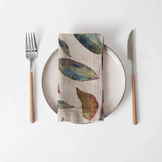 Golden Fall on Natural Linen Napkins Set of 2 - Linen Tales B2B 