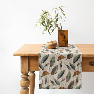 Golden Fall on Natural Linen Table Runner - Linen Tales 