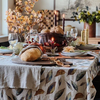 Golden Fall on Natural Linen Tablecloth - Linen Tales B2B 