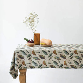 Golden Fall on Natural Linen Tablecloth - Linen Tales B2B 