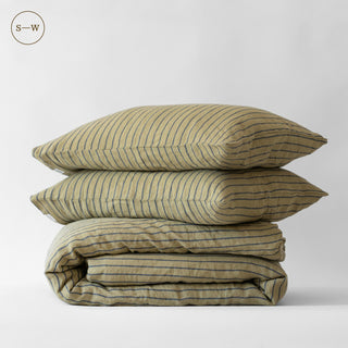 Green Blue Stripe Linen Duvet Cover Set - Linen Tales B2B 3