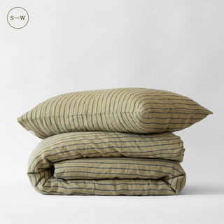 Green Blue Stripe Linen Duvet Cover Set - Linen Tales B2B 