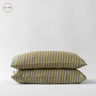 Green Blue Stripe Linen Pillowcases Set of 2 - Linen Tales B2B 2