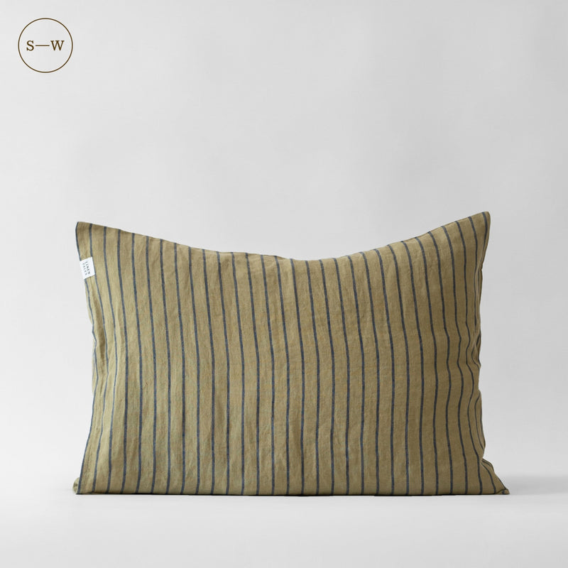 Green Blue Stripe Linen Pillowcases Set of 2 - Linen Tales B2B