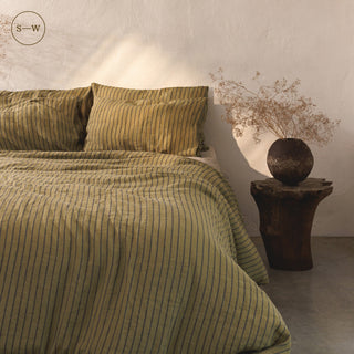 Green Blue Stripe Linen Pillowcases Set of 2 - Linen Tales B2B 3