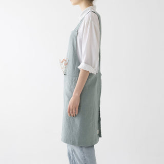 Green Milieu Linen Crossback Apron - Linen Tales B2B 
