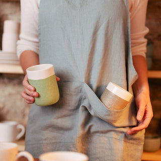 Green Milieu Linen Crossback Apron - Linen Tales B2B 5
