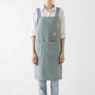 Green Milieu Linen Crossback Apron - Linen Tales B2B 