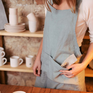 Green Milieu Linen Crossback Apron - Linen Tales B2B 4
