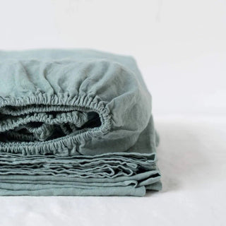 Green Milieu Linen Fitted Sheet - Linen Tales B2B 