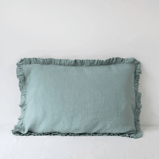 Green Milieu Linen Pillowcase with Frills - Linen Tales B2B 