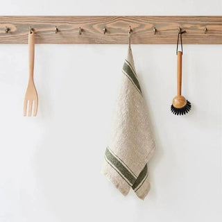 Green Stripe Vintage Linen Kitchen Towel - Linen Tales B2B 