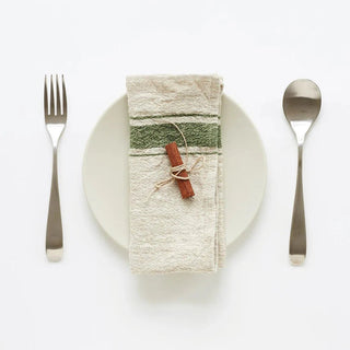 Green Stripe Vintage Linen Napkins Set of 2 - Linen Tales B2B 