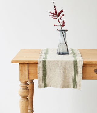 Green Stripe Vintage Linen Table Runner - Linen Tales B2B 