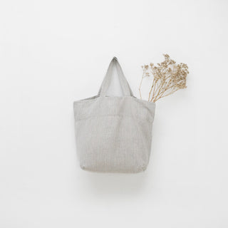 Grey Blue Pinstripe Linen Big Bag - Linen Tales B2B 