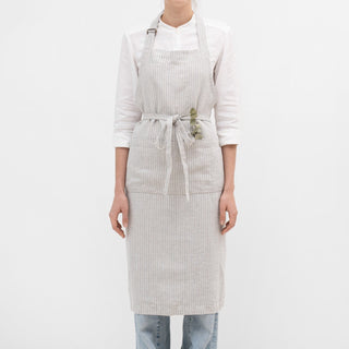 Grey Blue Pinstripe Linen Chef Apron - Linen Tales B2B 