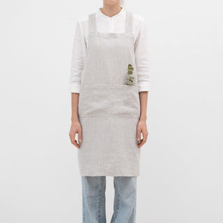 Grey Blue Pinstripe Linen Crossback Apron - Linen Tales B2B 