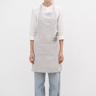 Grey Blue Pinstripe Linen Daily Apron - Linen Tales B2B 