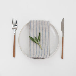 Grey Blue Pinstripe Linen Napkins Set of 2 - Linen Tales B2B 