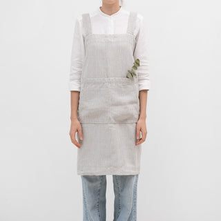 Grey Blue Pinstripe Linen Pinafore Apron - Linen Tales B2B 