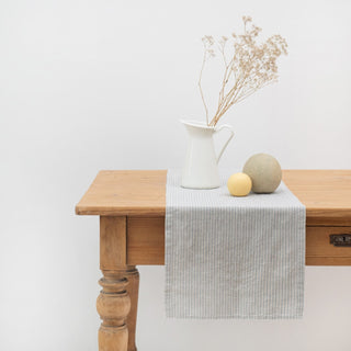Grey Blue Pinstripe Linen Table Runner - Linen Tales B2B 