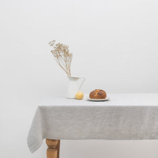 Grey Blue Pinstripe Linen Tablecloth - Linen Tales B2B 