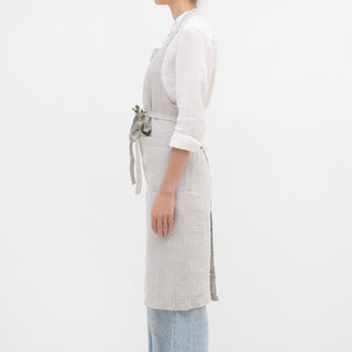 Grey Blue Pinstripe Rustic Linen Chef Apron - Linen Tales B2B 3