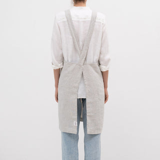 Grey Blue Pinstripe Rustic Linen Crossback Apron - Linen Tales B2B 