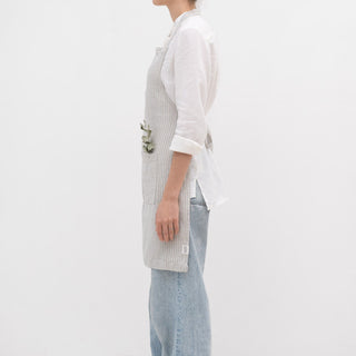 Grey Blue Pinstripe Rustic Linen Daily Apron - Linen Tales 