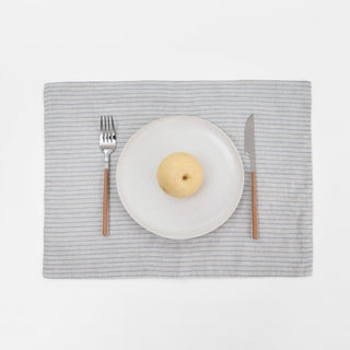 Grey Blue Pinstripe Rustic Linen Placemat - Linen Tales B2B 
