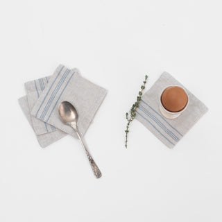 Grey Blue Wide Stripe Linen Coasters Set of 4 - Linen Tales B2B 