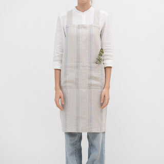 Grey Blue Wide Stripe Linen Crossback Apron - Linen Tales B2B 