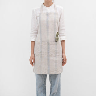 Grey Blue Wide Stripe Linen Daily Apron - Linen Tales B2B 1