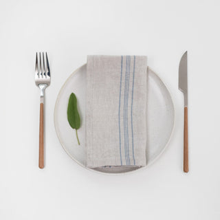 Grey Blue Wide Stripe Linen Napkins Set of 2 - Linen Tales B2B 