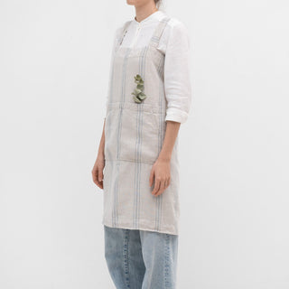 Grey Blue Wide Stripe Linen Pinafore Apron - Linen Tales B2B 2