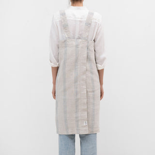 Grey Blue Wide Stripe Linen Pinafore Apron - Linen Tales B2B 3